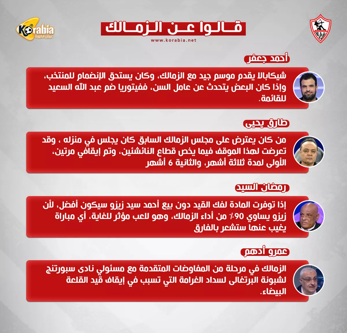 قالوا عن الزمالك| شيكابالا يستحق المنتخب وزيزو 90% من قوة الفريق