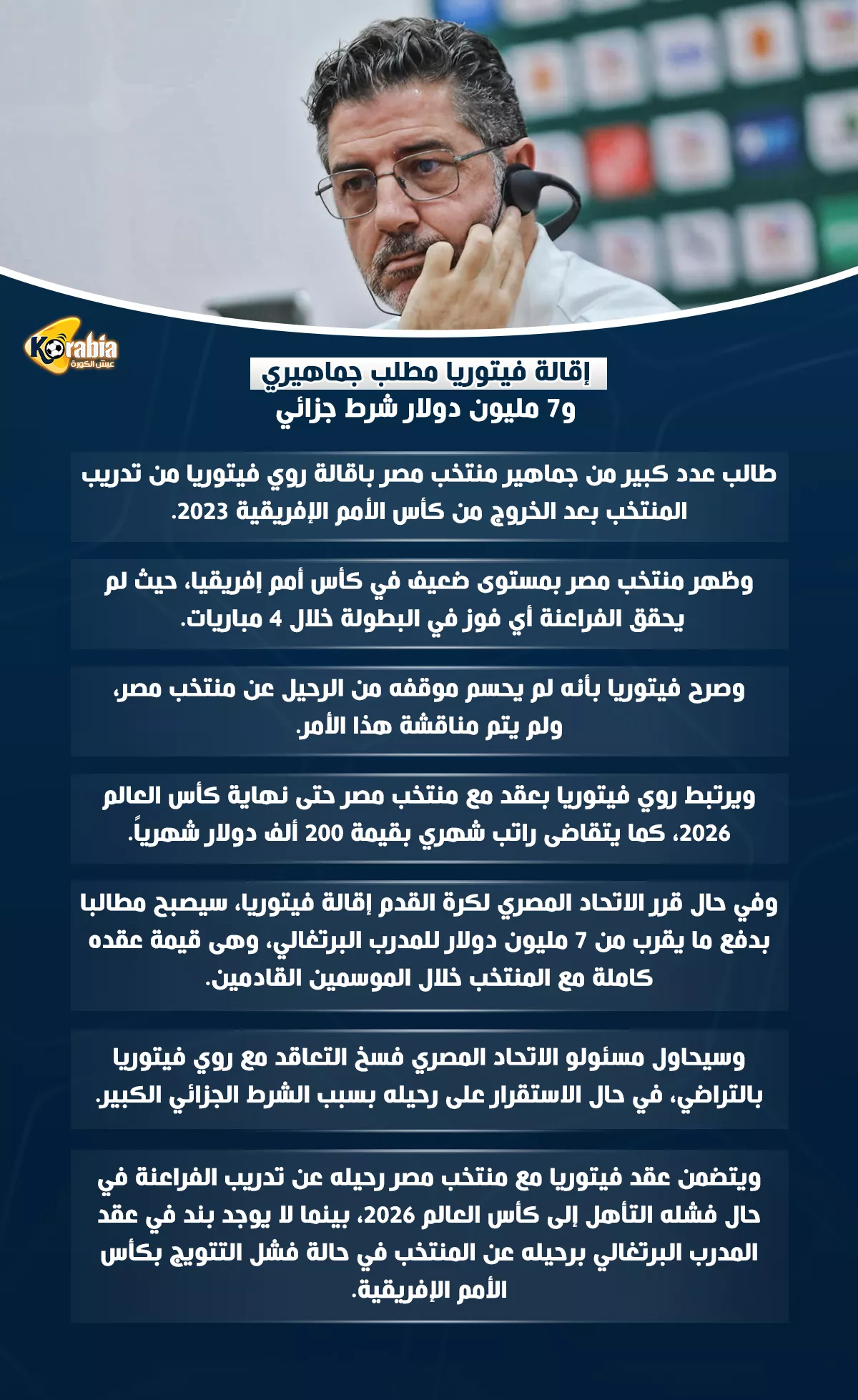 ازمة فيتوريا تنفجر بوجه اتحاد الكرة.. والشرط الجزائي يمنع رحيله