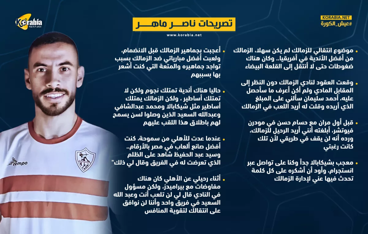 ناصر ماهر: الأهلي بدون أساطير وجماهير الزمالك سبب تألقي