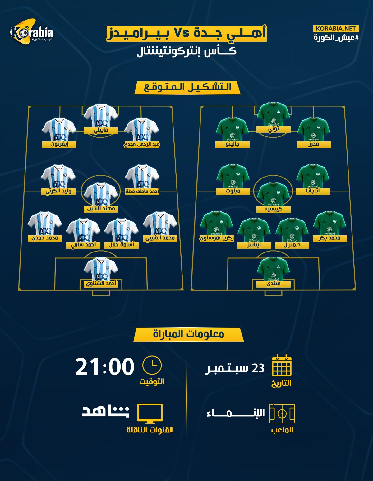 بيراميدز ضد أهلي جدة| موعد المباراة والتشكيل المتوقع