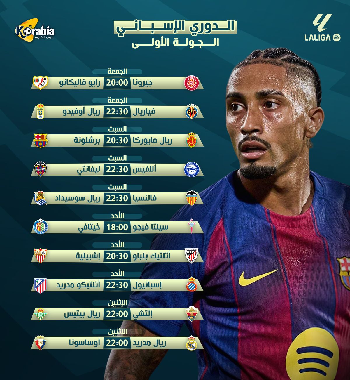تعرف على مواعيد الجولة الأولي من الدوري الإسباني