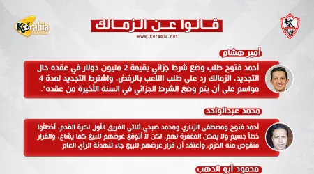 قالوا عن الزمالك: شرط فتوح مرفوض وزيزو يشبه كابتن ماجد