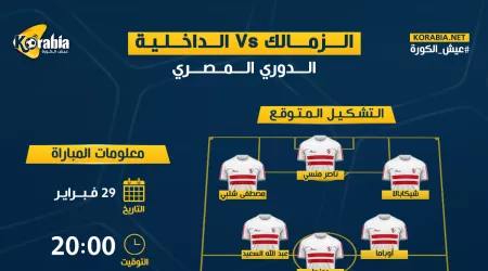 الزمالك ضد الداخلية|التشكيل المتوقع وموعد المباراة