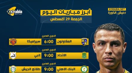 مواعيد أهم مباريات اليوم الجمعة 29-8-2025